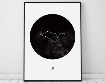 Leo Constellation Print, Printable Art, Zodiac,Printable Wall Art,Leo Star Sign,Leo Zodiac,Zodiac Leo, Zodiac Print, Zodiac Art Print,Poster