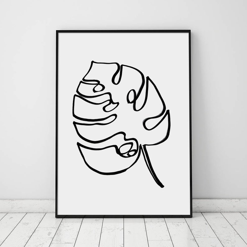 Monstera Leaves Line Art Print, Palm Leaf, Monstera Wall Art, Monstera Print, Tropical Print, Botanical Decor, Palm Decor, Line Wall Art image 1