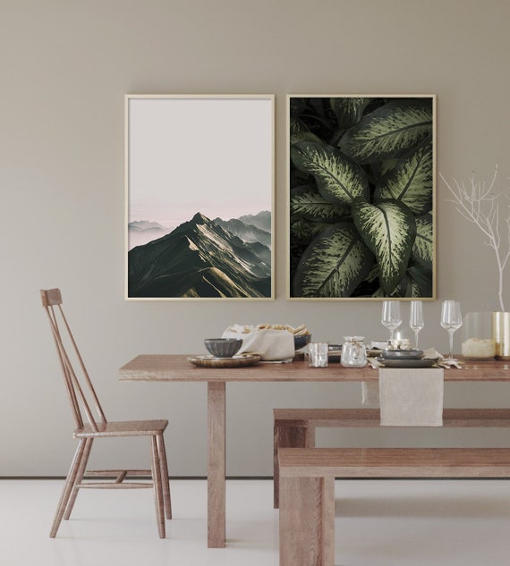 Set Of 2 Nature Prints Olive Green Wall Art Mountain Print Scandinavian Print Nature Wall Art Wall Decor Abstract Print Home Decor