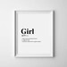 Girl Definition Print, Definition Print, Quote Print, Wall Decor ...