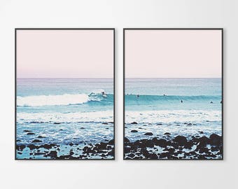 Set of 2 Ocean Print, Ocean Beach Poster, Ocean Waves Poster, Printable Ocean Waves, Sea Wave Art, Modern Ocean Print, Large Ocean Wall Art
