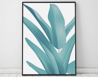 Teal Botanical Leaf Print, Banana Leaves Print, Tropical Wall Art, Living Room Wall Art, Printable Wall Art, Nature Art Print, Wall Decor