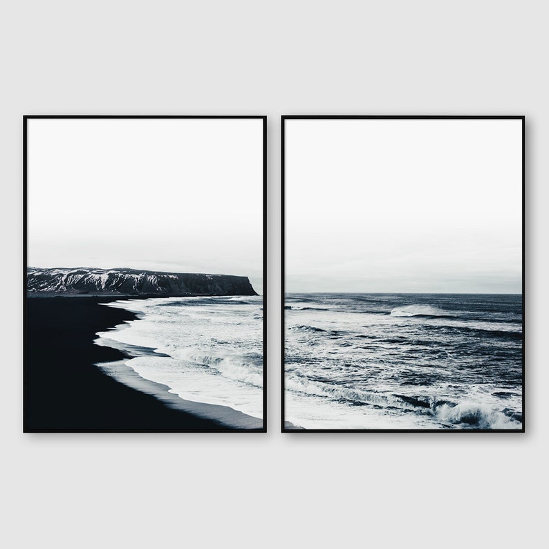 Coastal Set Print Coastal Wall Art Ocean Black and White Etsy