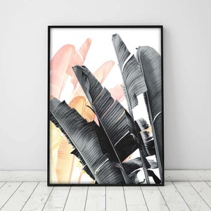 Banana leaf,Tropical print,Large wall art,Banana leaf print,Dining room decor,Bathroom decor,Bathroom art,Botanical print,Printable wall art