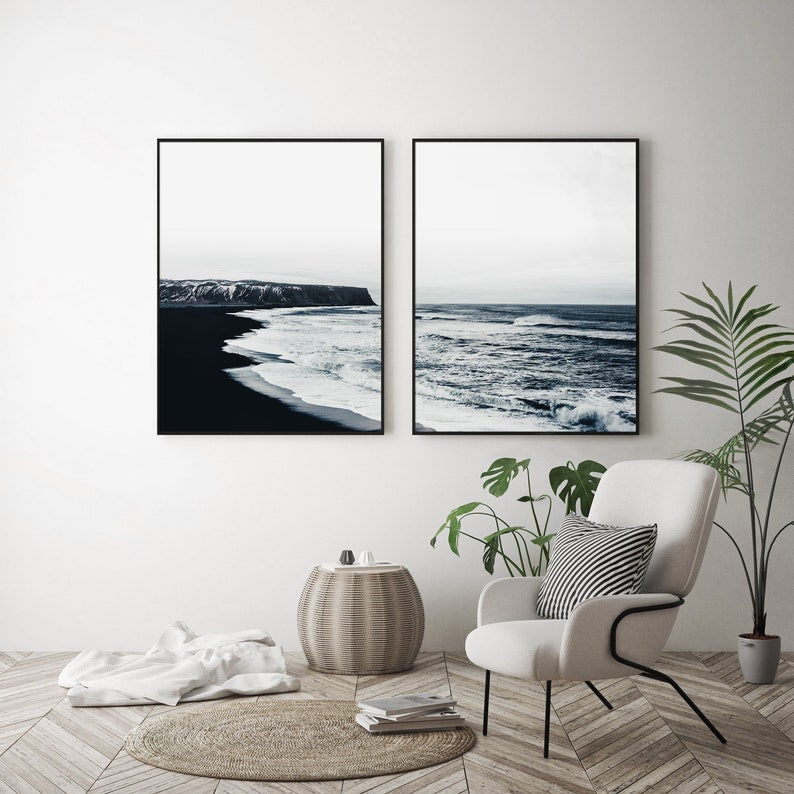 Coastal Set Print Coastal Wall Art Ocean Black and White Etsy