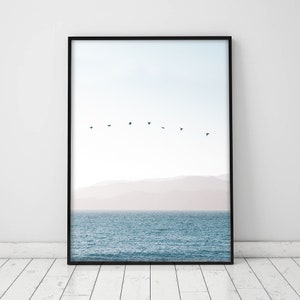 Cartel del océano, arte de la pared del océano, impresión pastel, minimalista, impresión, playa y costa, impresión digital, cartel azul, imprimible, arte de la pared, decoración de la pared, cartel