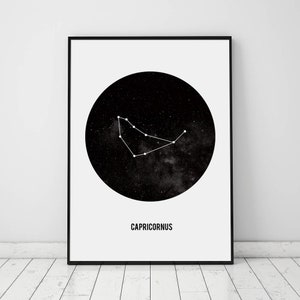 Steinbock Drucke, Sternzeichen Druck, Sternzeichen Geschenk Steinbock, Steinbock Konstellation Druck, druckbare Wandkunst, Wand-Dekor, Sternkarte Drucken