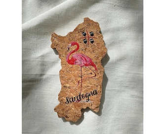 Sardinia Map Cork Magnet: Flamingo Souvenir Refrigerator Decor