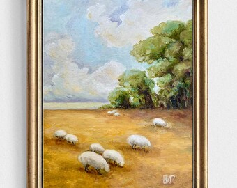 Sheep Meadow Art Print: Rustic Farmhouse Wall Decor