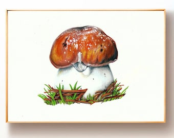 Mushroom Original Painting: Mushrooms  Realism Art - Farmhouse Wall Art - Birthday Gift