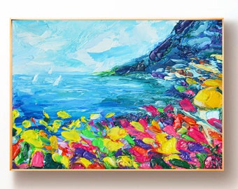 Laguna Beach Painting Seascape Original Art Original Oil Painting Seascape Impasto Oil Painting Abstract Tropical Beach Wall Art Landscape