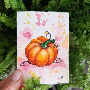 Pompoen schilderij originele muurkunst, herfst schilderij ACEO herfst keuken kunst, restaurant decor 4 x 3" ATC Thanksgiving decoratie InArtDesigns