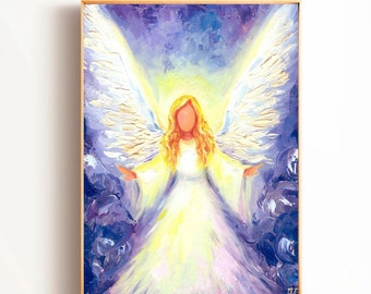 Angel Art Print: Colorful Religious Gift - Angel Wings Wall Decor