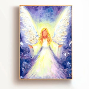 Angel Painting, Angel Art Print, Angel Happiness Unique Birthday Gift, Religious Gift, Anniversary Angel Wings Wall Art Small Angel Painting