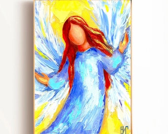 Angel Painting, Angels Bright Print, Guardian Angel Art Welcoming Angel Open Arms, Religious Art Gift, Angel Oil Painting Gift Impressionism