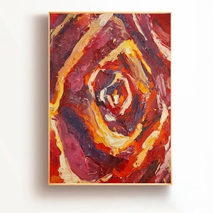 Pintura de rosa, pintura al óleo original, arte mural de rosa roja, flores impresionistas, impasto floral, obra de arte moderna, arte pequeño, regalo de cumpleaños único