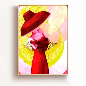 Woman Painting Red Hat Woman Oil Painting on Canvas Lady in Red Original Artwork Girl Painting Red Dress Woman Red Figurative Birthday Gift