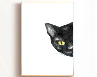 Cat Art Print Naughty Black Cat Wall Decor Watercolor Painting - Etsy