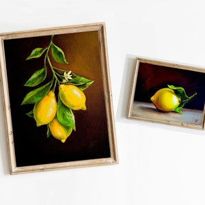 Lemon Oil Painting, Moody Lemon Art, Lemons Art Bundle #2, Still Life Original Unframed Branch Lemon Art French Kitchen Art, Restaurant Art