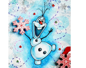 Snowman Painting Original Acrylic Painting Snowman Original Art Christmas Snowman Winter Painting Collage Art One of a Kinde Birthday Gifts