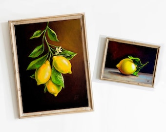Lemon Oil Painting Art Prints: Moody Still Life, French Kitchen Decor