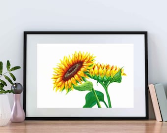 Sunflower Gouache Painting: Summer Floral Wall Art (Digital Download)