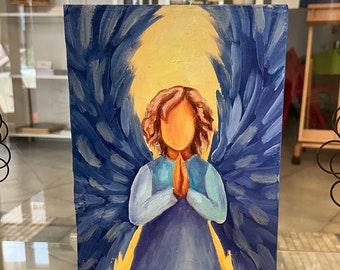 Angel Painting, Angel Art Original Oil Painting, Angel Happiness Unique Birthday Gift, Religious Gift, Anniversary Gift Angel Wings Wall Art