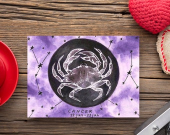 Cancer Zodiac Watercolor Painting: Sparkling Stars Astrological Art