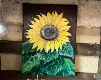 Sunflower Original Oil Painting - Small Floral Sunflowers Art -  Miniature Farmhouse Wall Art - Birthday Gift Idea