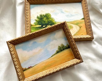 Landscape Art Bundle #1, Unframed Oil Painting, Oil Painting Countryside, Farm Oil Painting, Small Landscape, Kitchen Art Moody Landscape