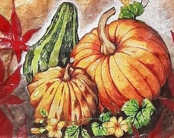 Original Pumpkin Thanksgiving Painting: Autumn Pumpkin Art Original Painting - Bless Our Family
