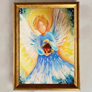 天使の絵画 守護天使 オリジナルアート 天使の羽 壁アート 天使