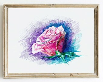 Rose Painting, Floral Wall Art, Rose Print, Rose Artwork Pink Rose Painting, Roses Painting, Flower Wall Art, Unique Gift Birthday Gifts