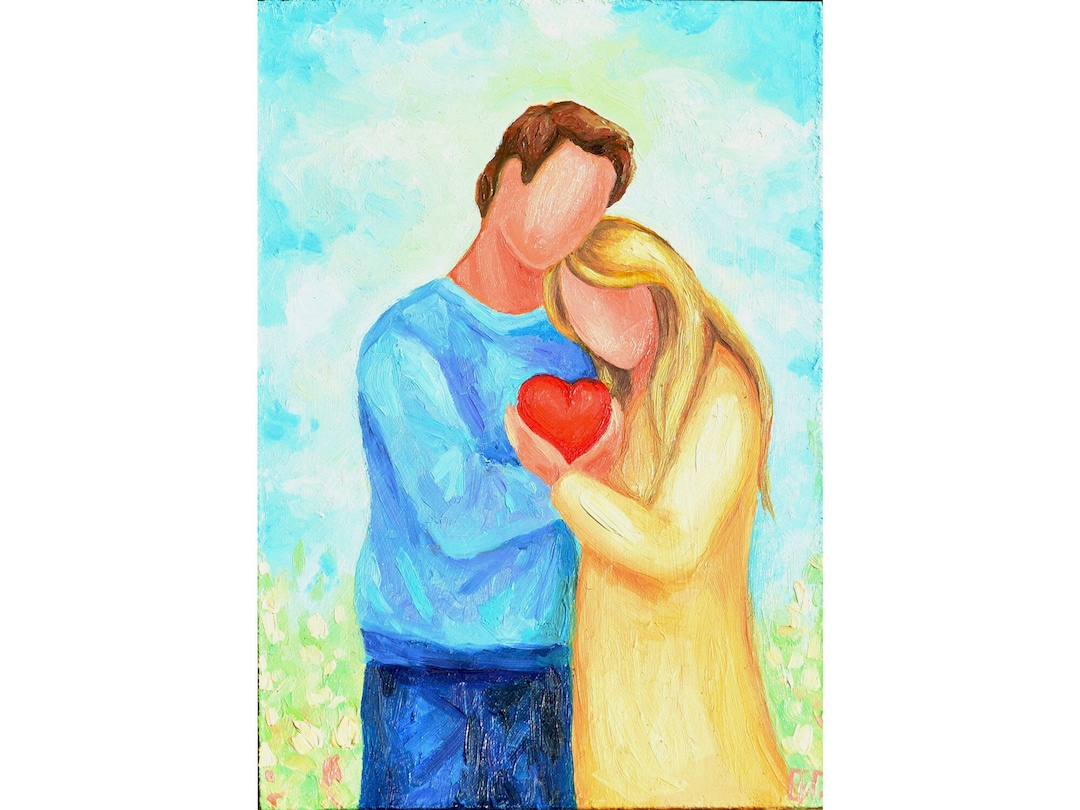 Loving Couple Painting, Man Woman Romantic Painting, Garden Lovers Art ...
