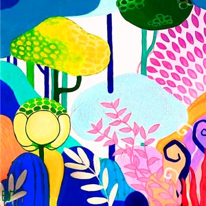 ファンタジーツリーペインティング風景画アクリルオリジナルアートワーク妖精の絵画ファンタジーワールドピンクの花の絵画妖精の絵画大きなアート