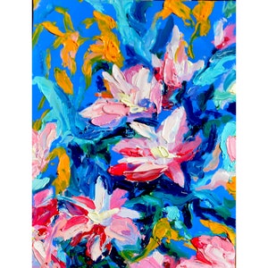 Pintura al óleo de flores silvestres, arte original de flores silvestres, arte de pared de jardín con ramo de flores de verano, obra de arte de flores de margaritas, regalo de cumpleaños, óleo sobre cartón