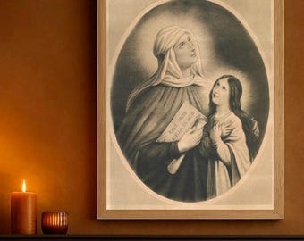 Saint Annа Bible Vintage Art St Anne Print, Christian Artwork, Jesus Antique Engraving Anna Portrait  Christmas large neutral wall art