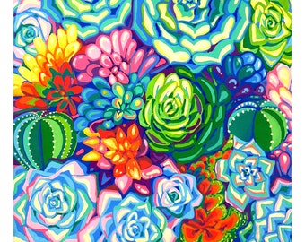 Cactus Original Painting - Succulent Garden Acrylic Art On Canvas - Desert Plant Art