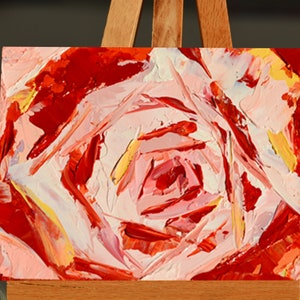 Rose Painting Floral Original Art Flower Red Rose Oil Wall Art Original Oil Painting Impasto Roses Art Small Painting Birthday gift Gift image 5