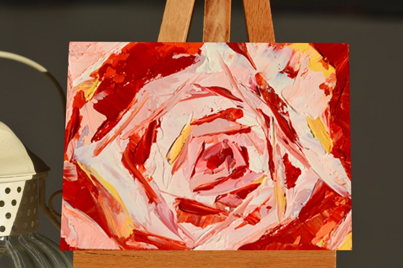 Rose Painting Floral Original Art Flower Red Rose Oil Wall Art Original Oil Painting Impasto Roses Art Small Painting Birthday gift Gift image 5