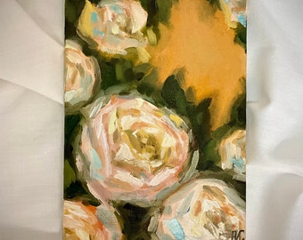 Rose Original Oil Painting Flower Art, Flowers Vintage Style Impasto Canvas Decor
