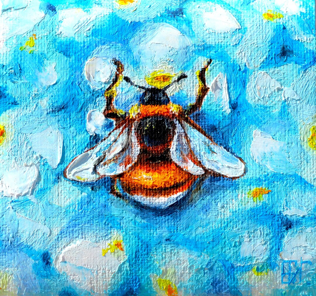 Bumble Bee Original Oil Painting Small Artwork on Canvas Impasto ...