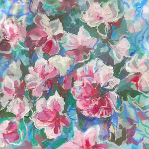 Pintura acrílica original de rosa: arte floral de pared de estilo vintage