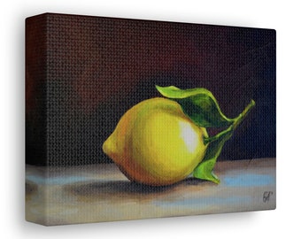 Lemon Art Print, Lemon Oil Painting Small Canvas Print, Still Life Lemon Wall Art, Lemons Fruit painting, Tiny Canvas, Mini Canvas 5x5 print