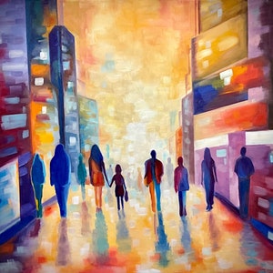New York Oil Painting Cityscape Original Art Large 35'' Canvas Painting Manhattan Sunset Urban Wall Art City Cars NYC Artwork Large Canvas