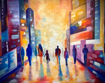 New York Original Oil Painting Cityscape on Canvas Large 35''
