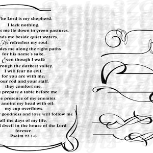 Salmo 23 1-6 svg 4 bordes incluidos Él me lleva al lado de aguas tranquilas svg Versículo de la Biblia para cricut hacer letreros camisas calcomanías iglesia paredes regalos
