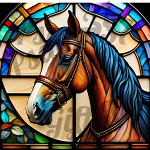 3D Horse stained glass Jpeg Pdf Graphic Sublimation tumbler wrap wind suncatcher tote bag shirt gifts High Res 600 DPI AI Instant Download