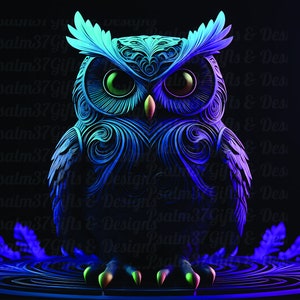 Gufo 3D png Viola Teal Fantasy Art sublimazione tumbler wrap camicie borse tote sottobicchieri girandola inviti Meme segnaletica Filigrana 600 dpi