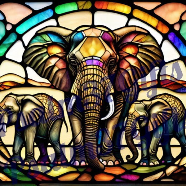 stained glass Elephant n babies Sublimation Graphic PDF Jpeg PNG Instant Download Printable tumbler wrap wind suncatcher shirts gift Digital